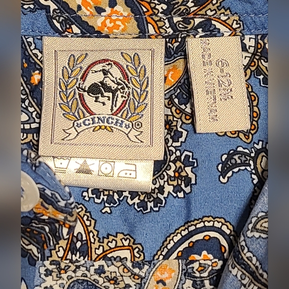 Cinch Pendleton Round-Up LS Blue /White / Orange Paisley LS Shirt,Sz 6-12M - Picture 2 of 5